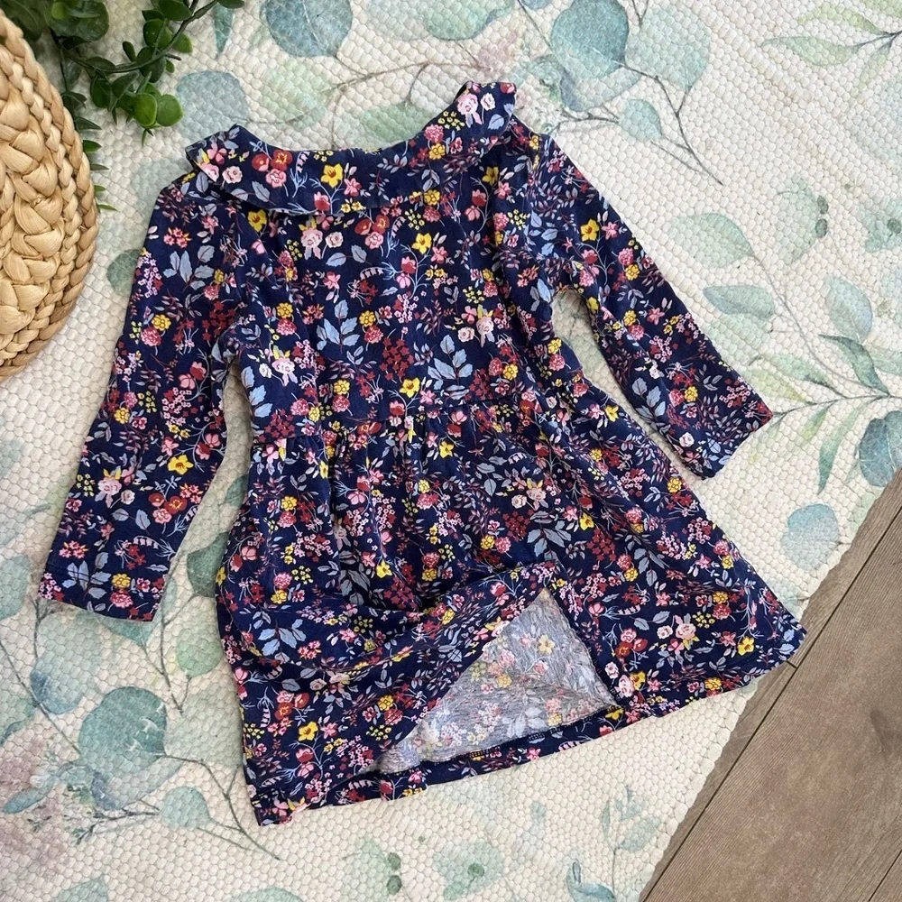 Vintage Toddler Girl’s Boho Cotton Floral Long-Sleeve Dress size 2T Fall